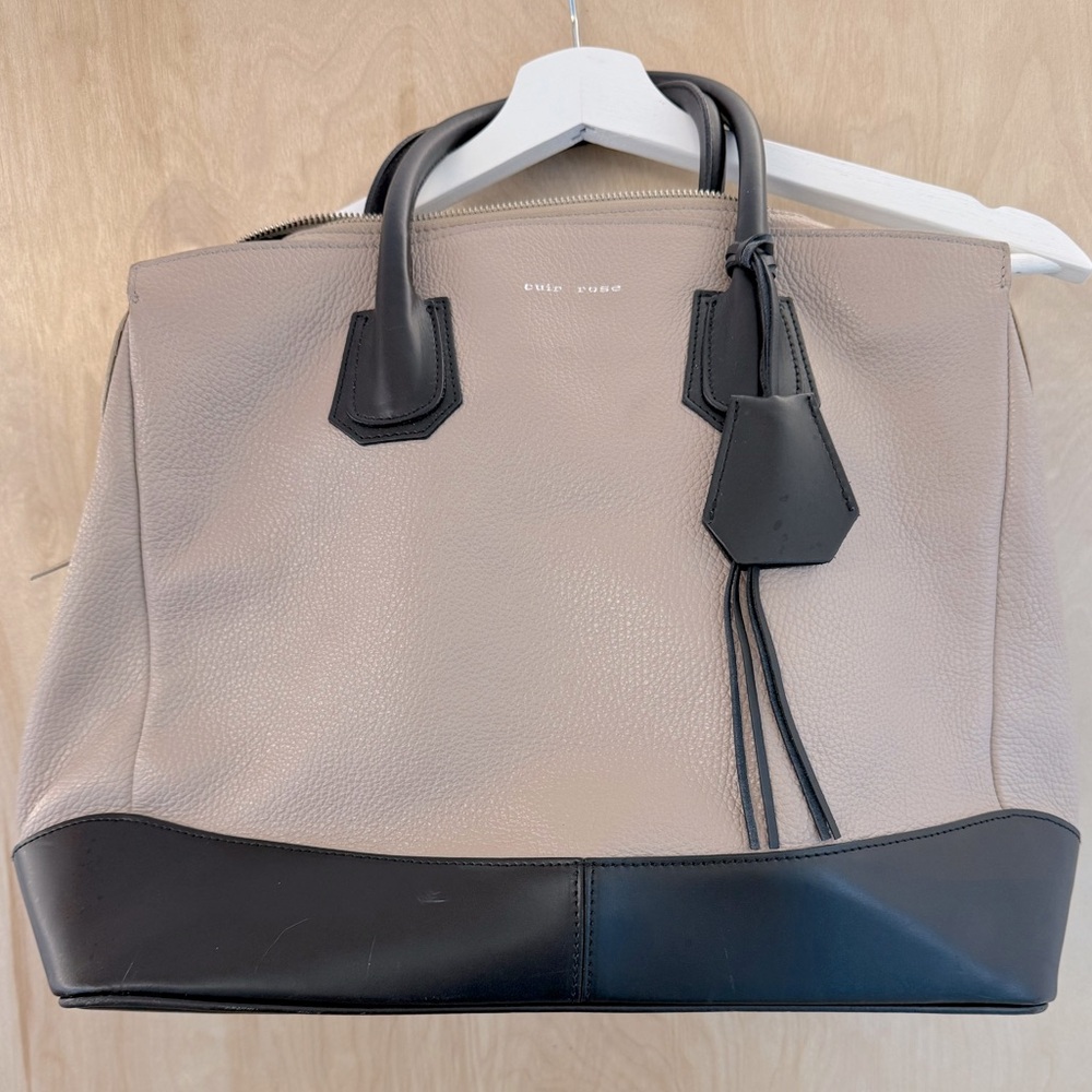 Beige and Black Leather Shoulder Bag